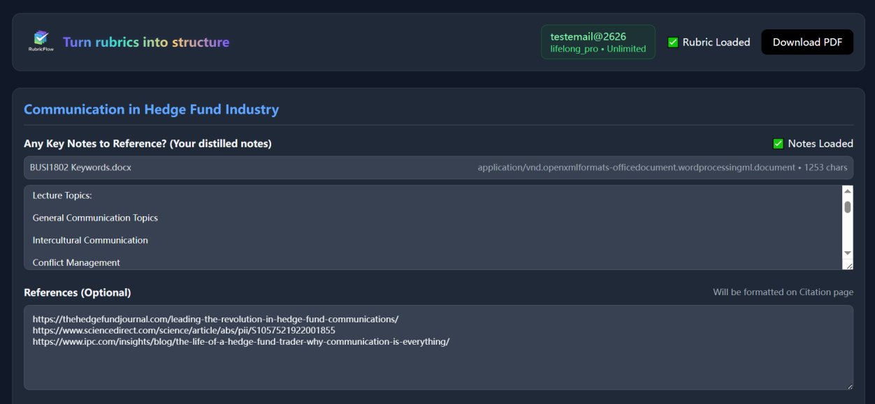 Rubric and notes input interface